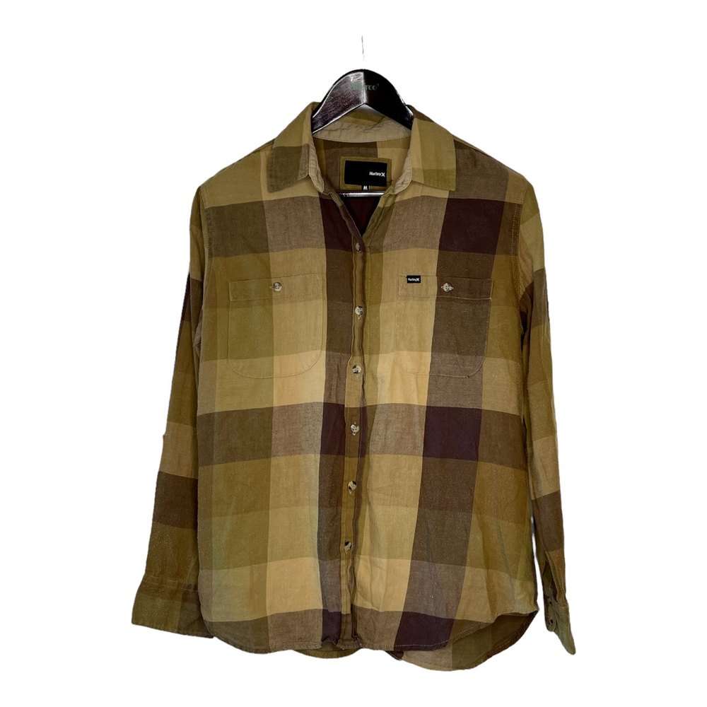 Hurley Plaid Ex Boyfriend Button Up Long Sleeve Shirt Sz M Women's Top Blouse